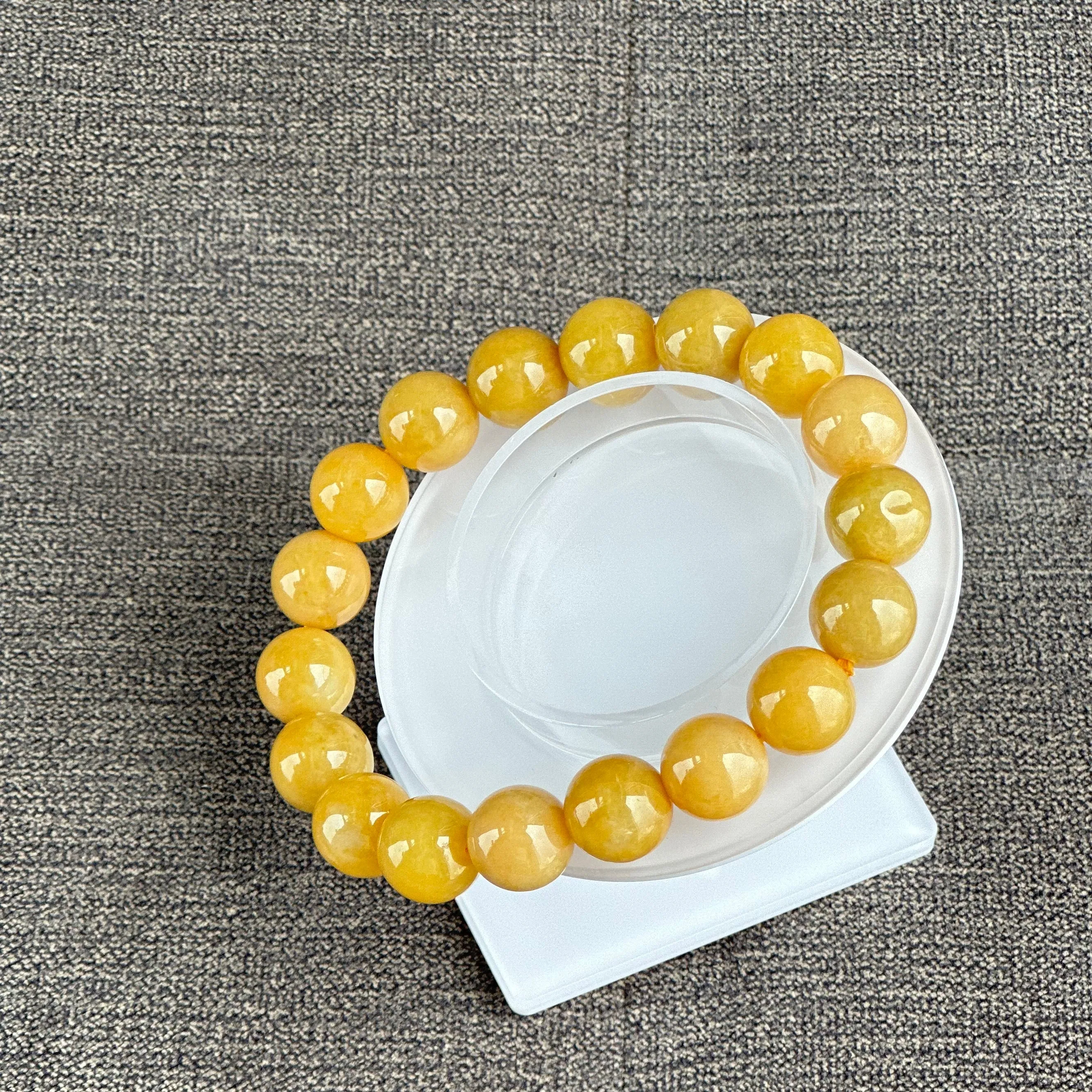 13289 Golden Fortune Type A Yellow Jadeite Beaded Bracelet