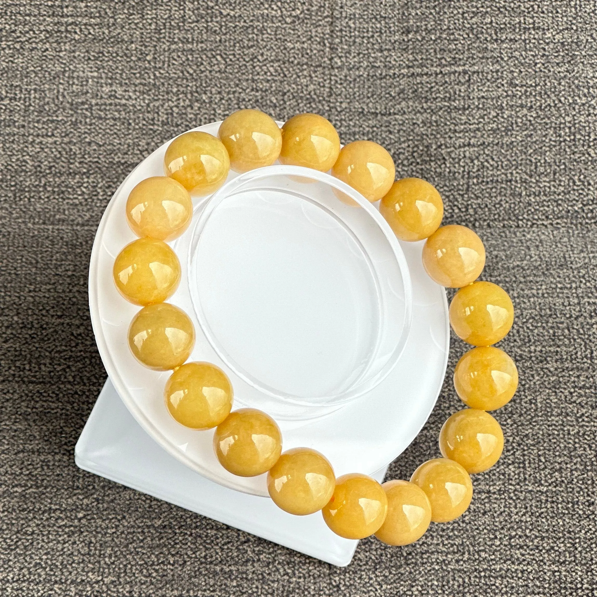 13289 Golden Fortune Type A Yellow Jadeite Beaded Bracelet