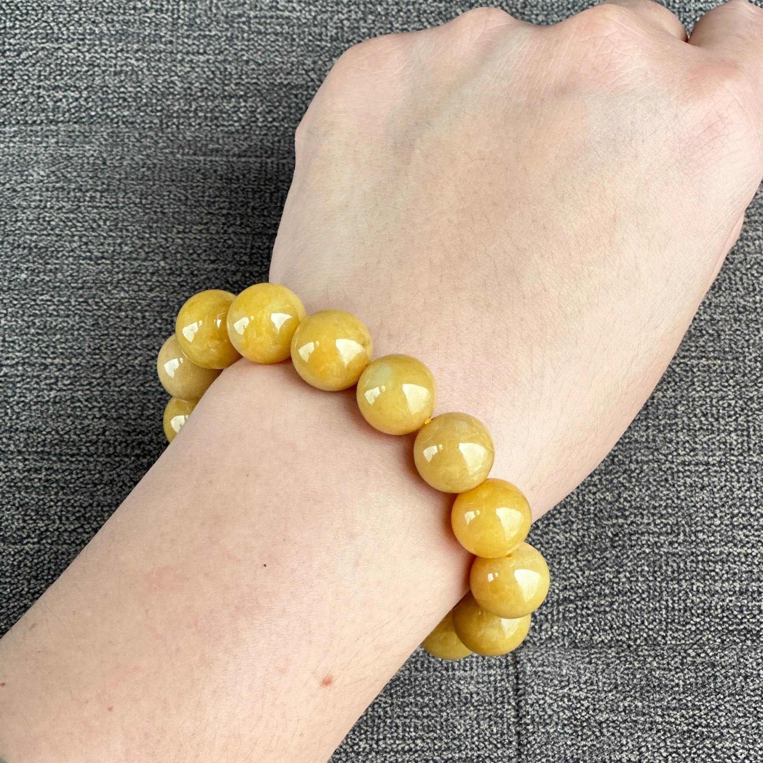 13289 Golden Fortune Type A Yellow Jadeite Beaded Bracelet
