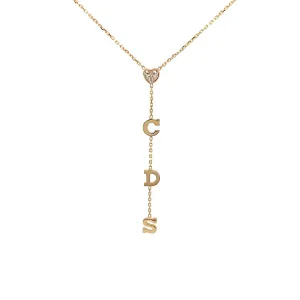 14K Gold Heart Initials Lariat Necklace