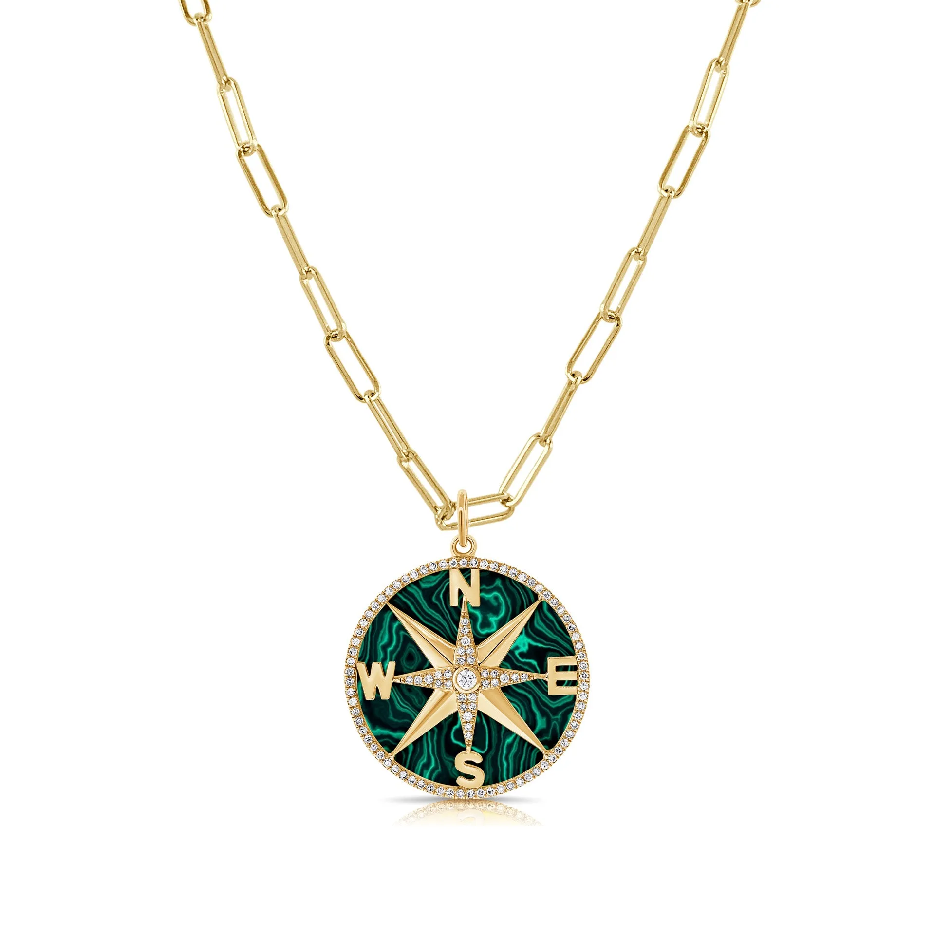 14k Gold Malachite & Diamond Compass Charm
