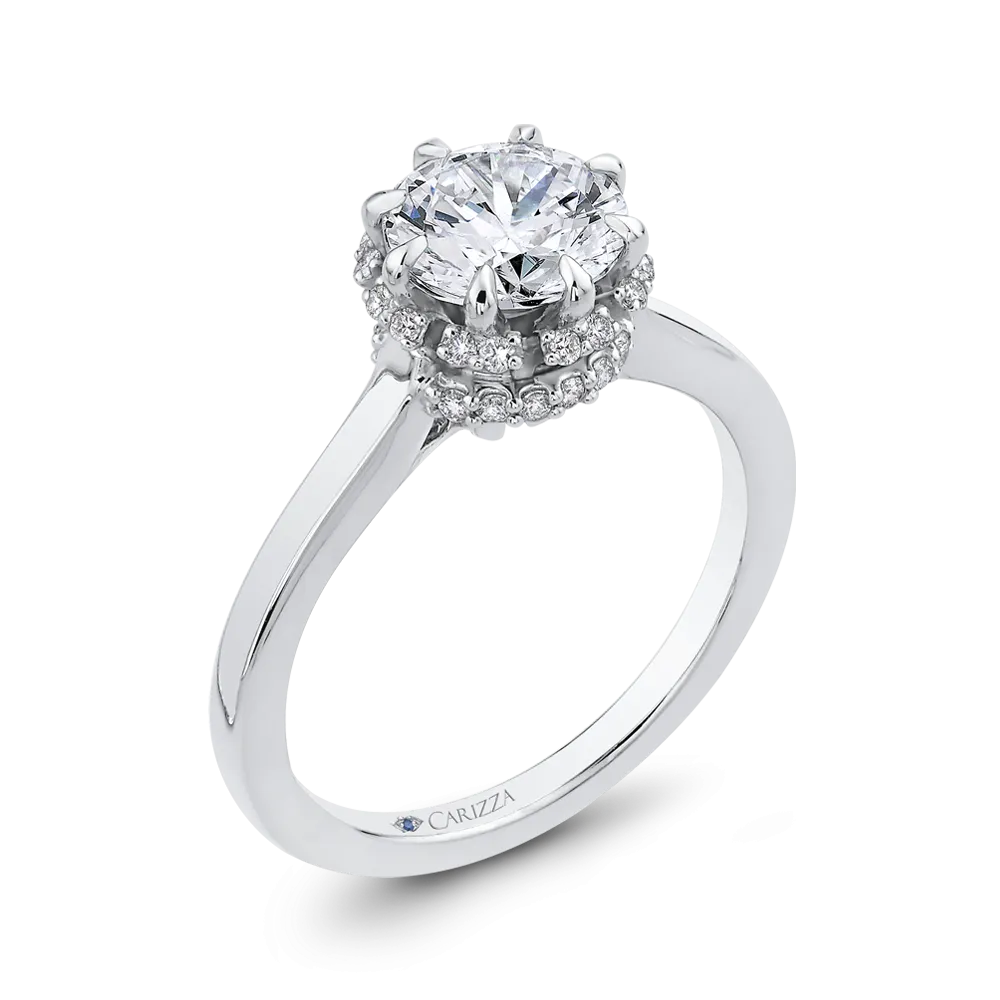 14K White Gold Round Cut Diamond Engagement Ring (Semi Mount)