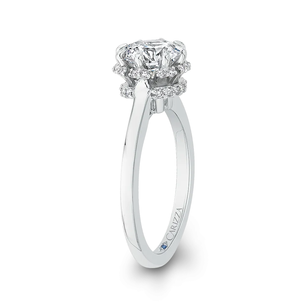 14K White Gold Round Cut Diamond Engagement Ring (Semi Mount)