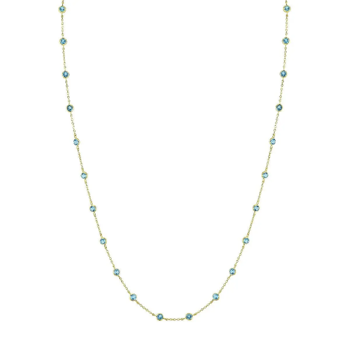 18K Gold Swiss Blue Topaz Bezel Set Chain Necklace