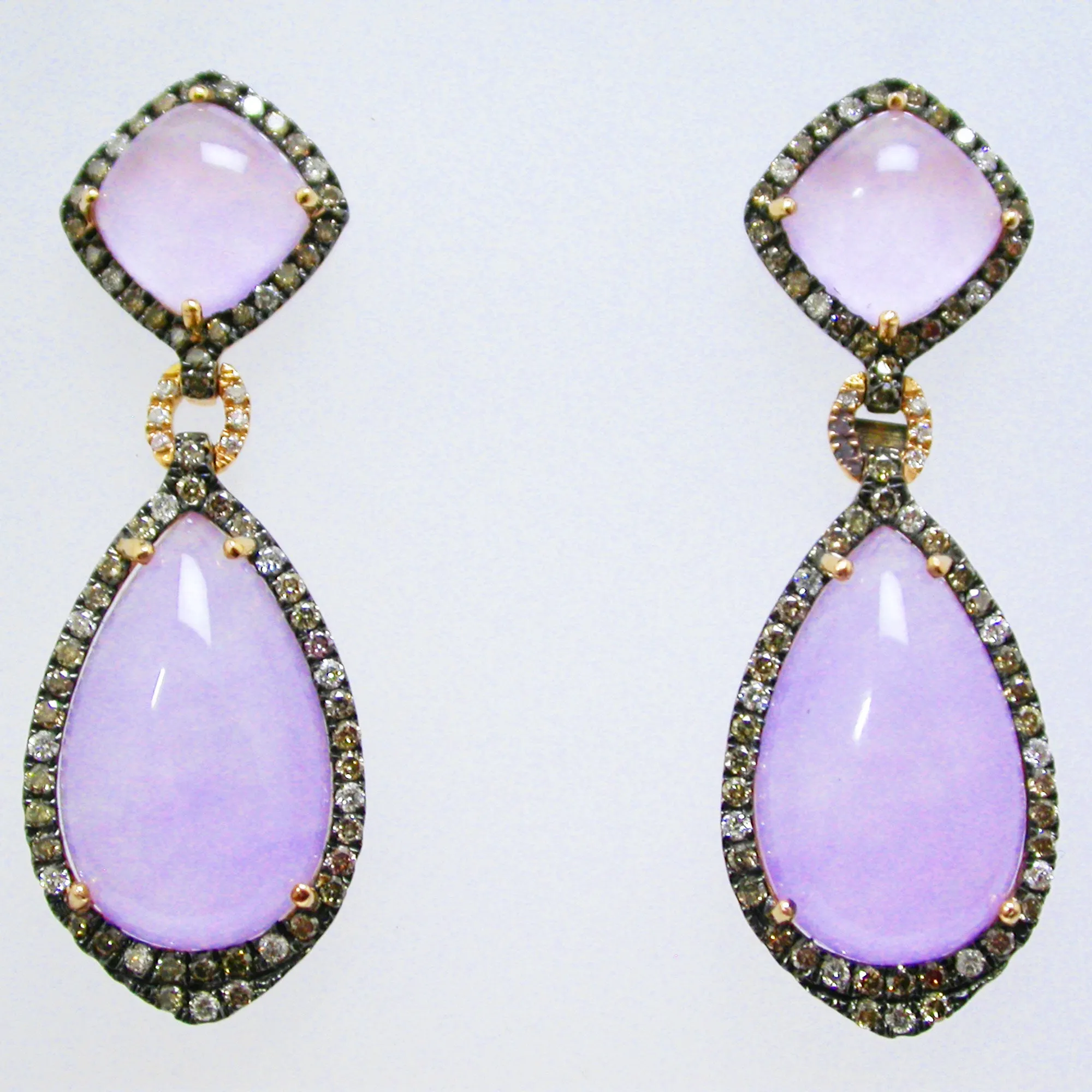 18K Yellow Gold Lavender Jade and Diamond Earrings