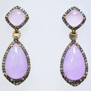 18K Yellow Gold Lavender Jade and Diamond Earrings