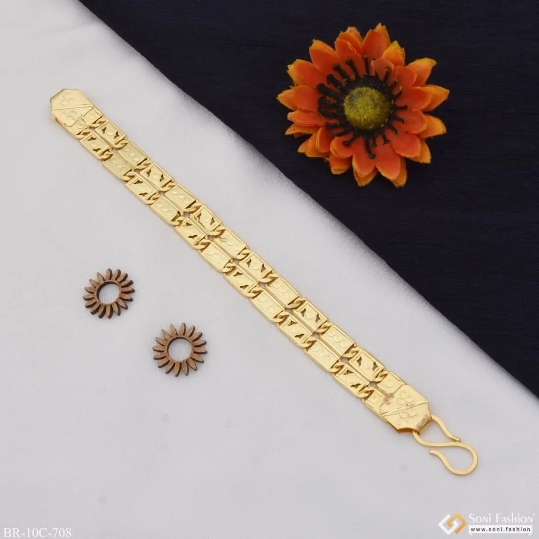 2 Line Elegant Design Gold Plated Nawabi Bracelet for Men - Style C708