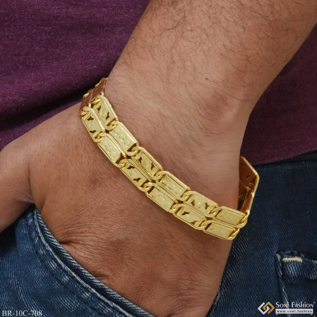 2 Line Elegant Design Gold Plated Nawabi Bracelet for Men - Style C708