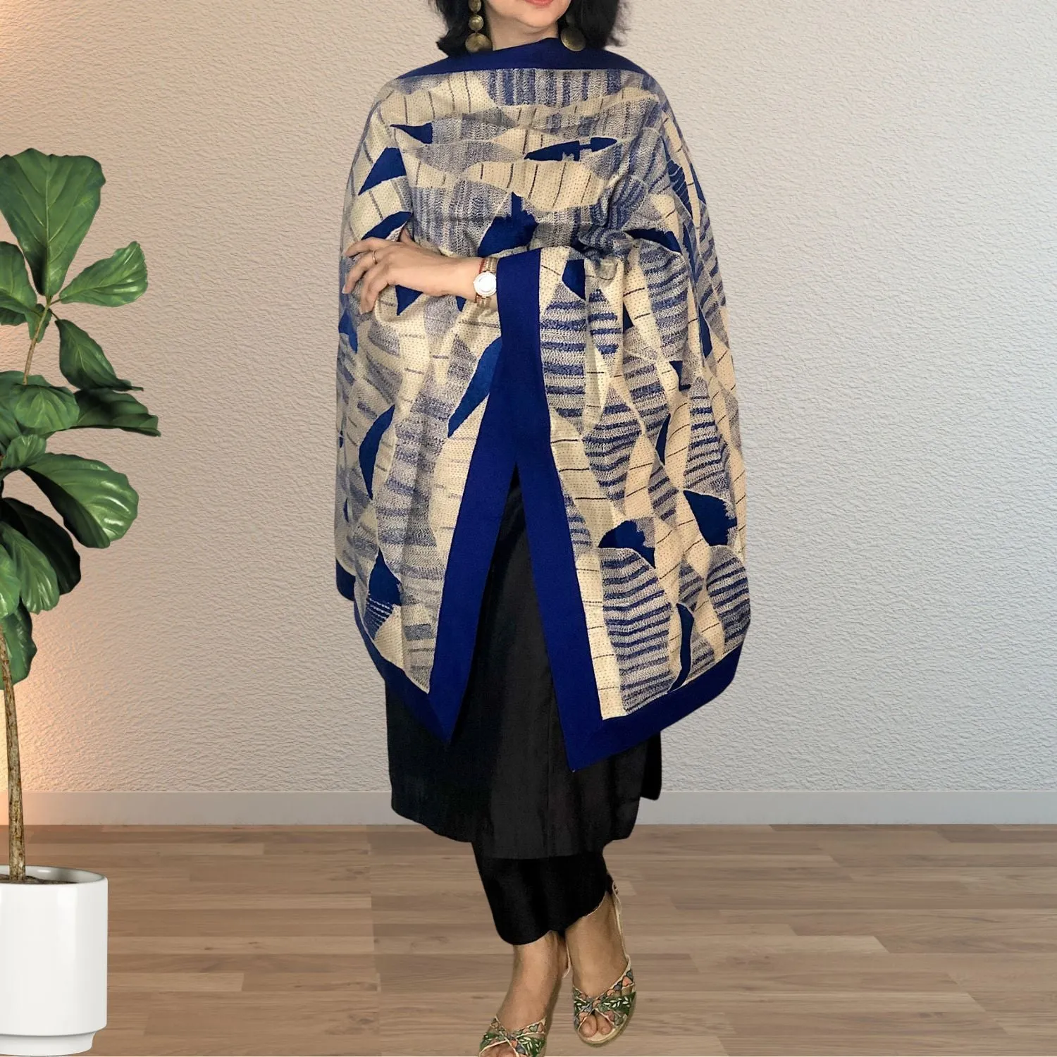Aashvee Desi Tussar Blue Stole | Sujani Embroidered | Elegant | Graceful