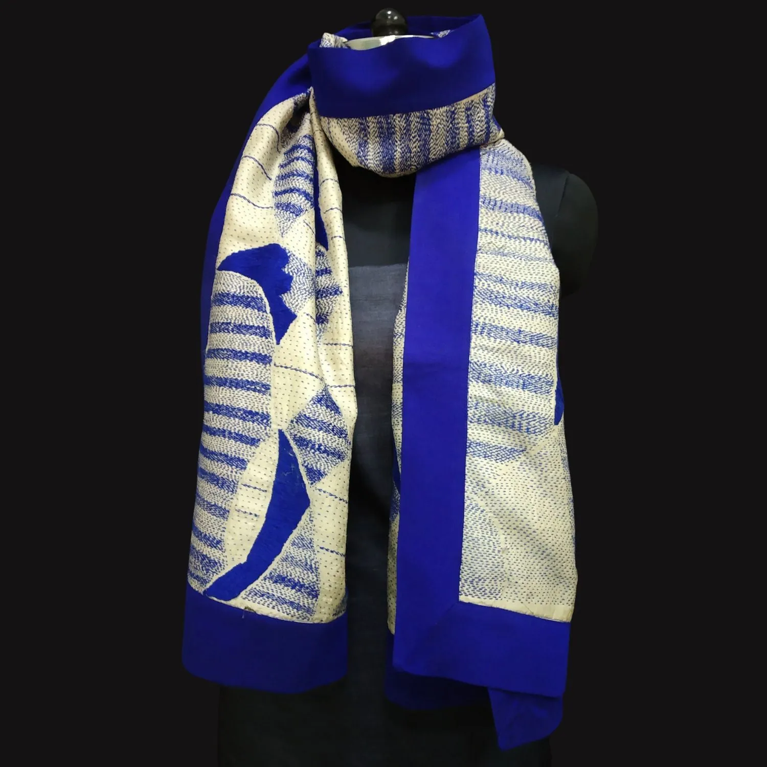 Aashvee Desi Tussar Blue Stole | Sujani Embroidered | Elegant | Graceful