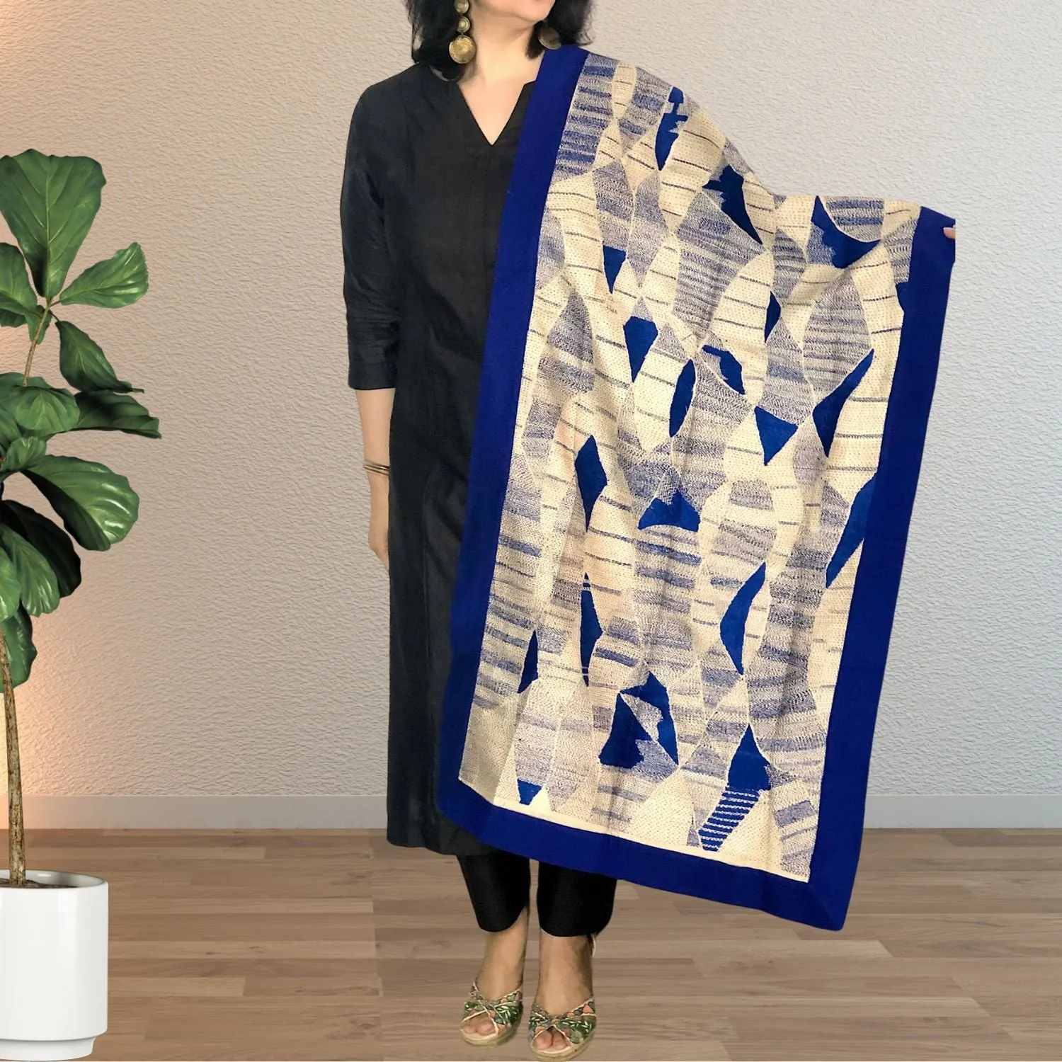 Aashvee Desi Tussar Blue Stole | Sujani Embroidered | Elegant | Graceful