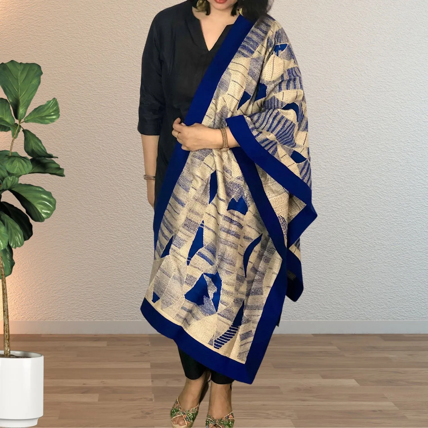 Aashvee Desi Tussar Blue Stole | Sujani Embroidered | Elegant | Graceful