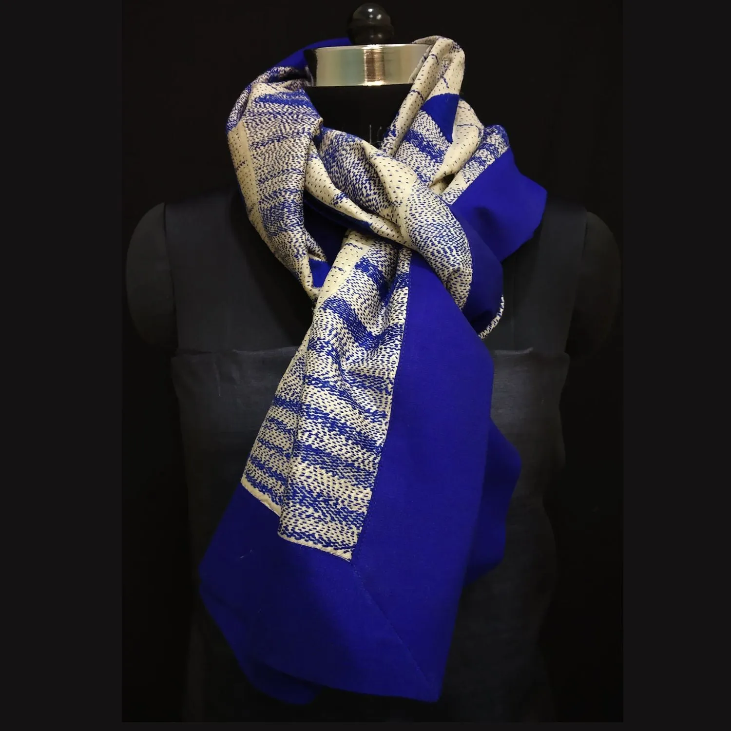Aashvee Desi Tussar Blue Stole | Sujani Embroidered | Elegant | Graceful