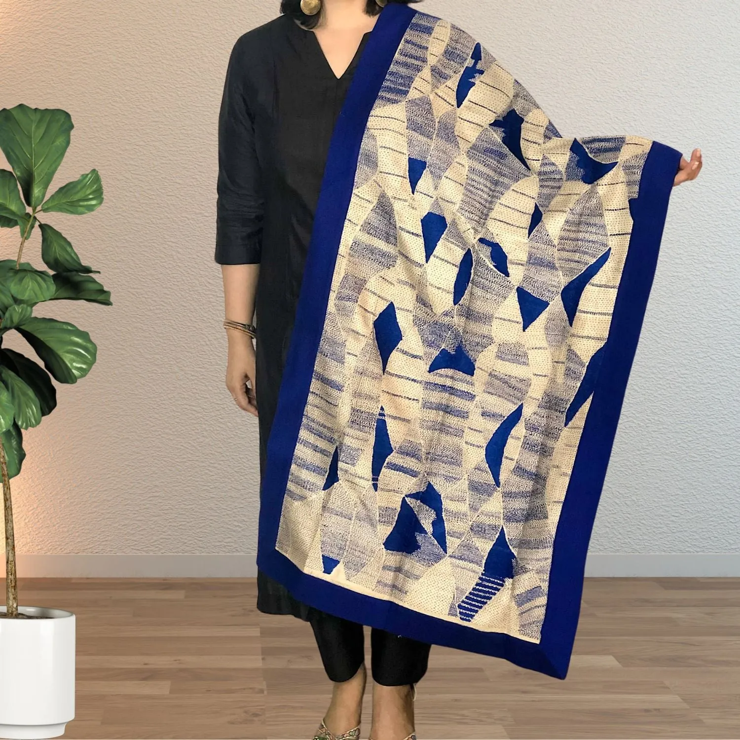 Aashvee Desi Tussar Blue Stole | Sujani Embroidered | Elegant | Graceful