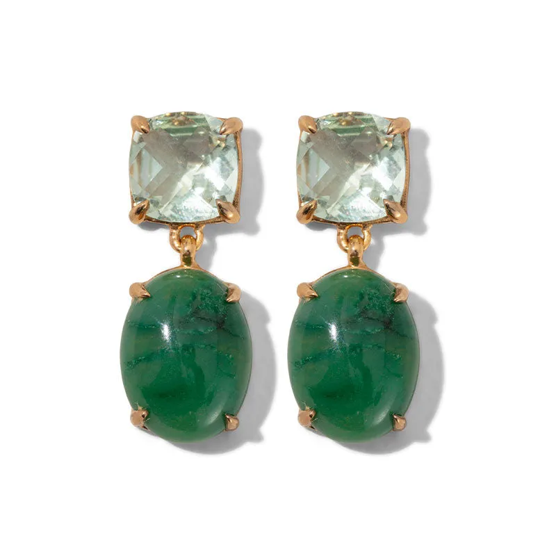 Agnes Stud, Prasiolite & African Jade, Gold