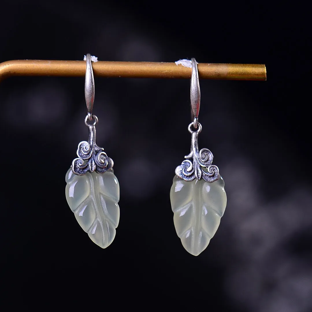 Bamboo Yeqing and Tian Yu Jinzhi Yuxi Pendant Earrup Retro Old Silver Tree Leaf Set Jewelry Jewelry
