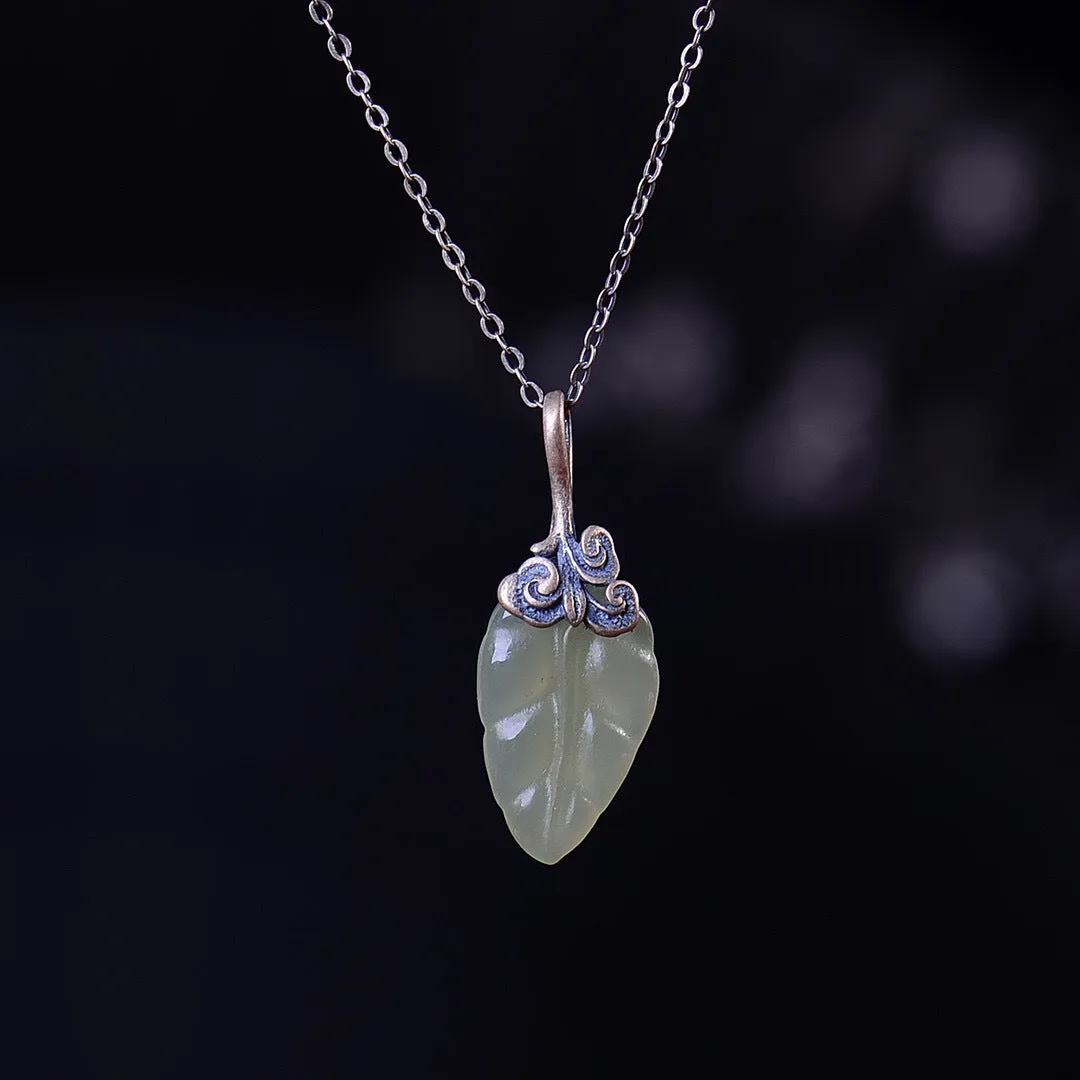 Bamboo Yeqing and Tian Yu Jinzhi Yuxi Pendant Earrup Retro Old Silver Tree Leaf Set Jewelry Jewelry