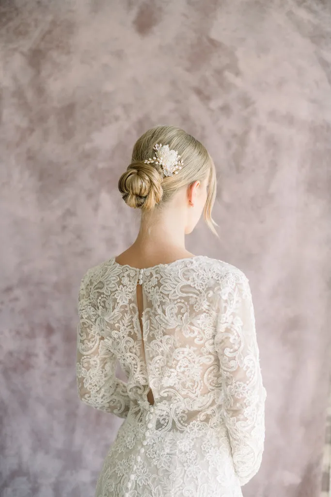 Chiffon and freshwater pearl headpiece - Style 1103