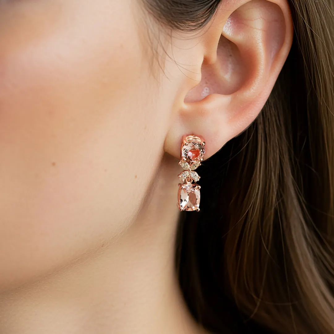 Elara Morganite Marquise Diamond Drop Earrings