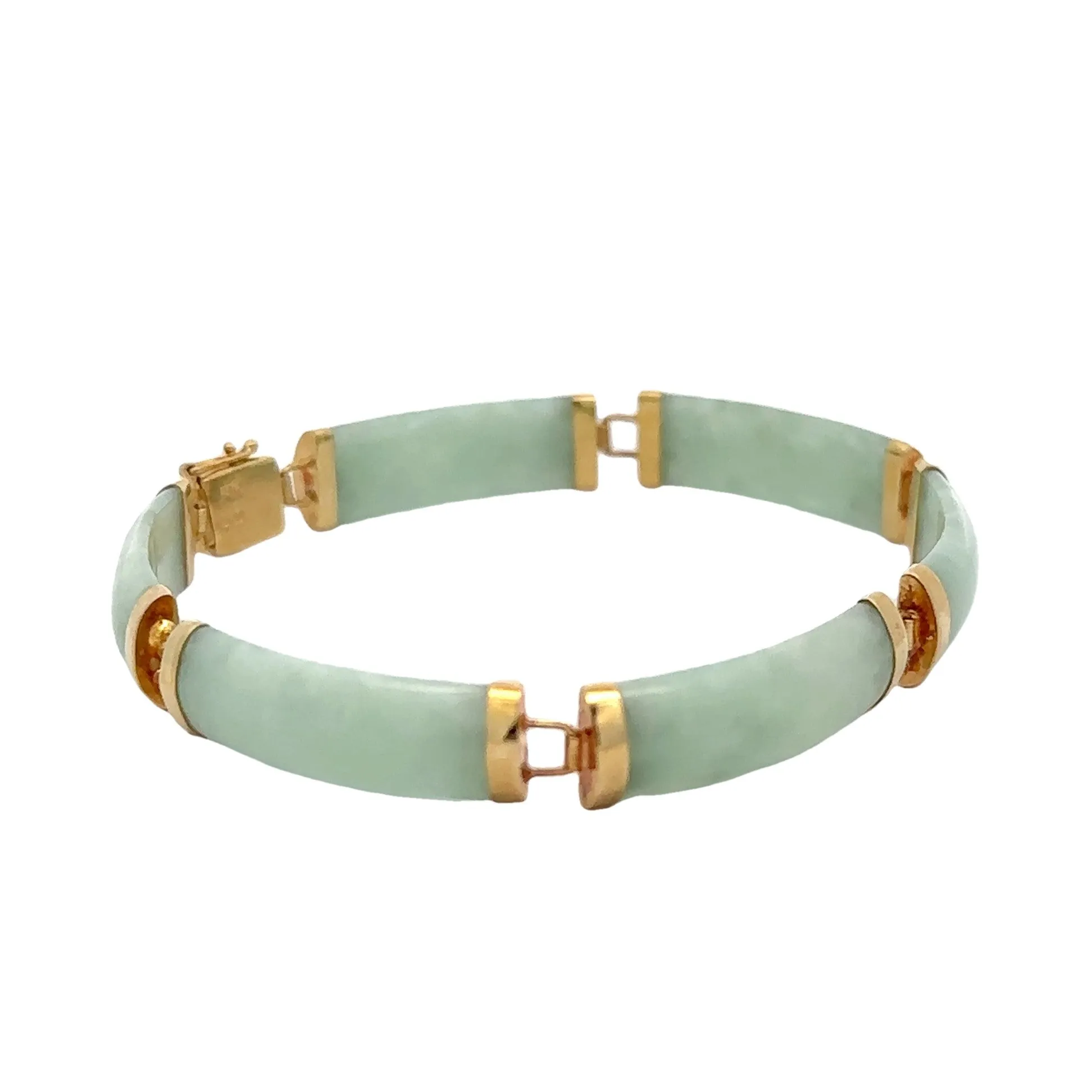 Estate 14K Yellow Gold Green Jade Bracelet