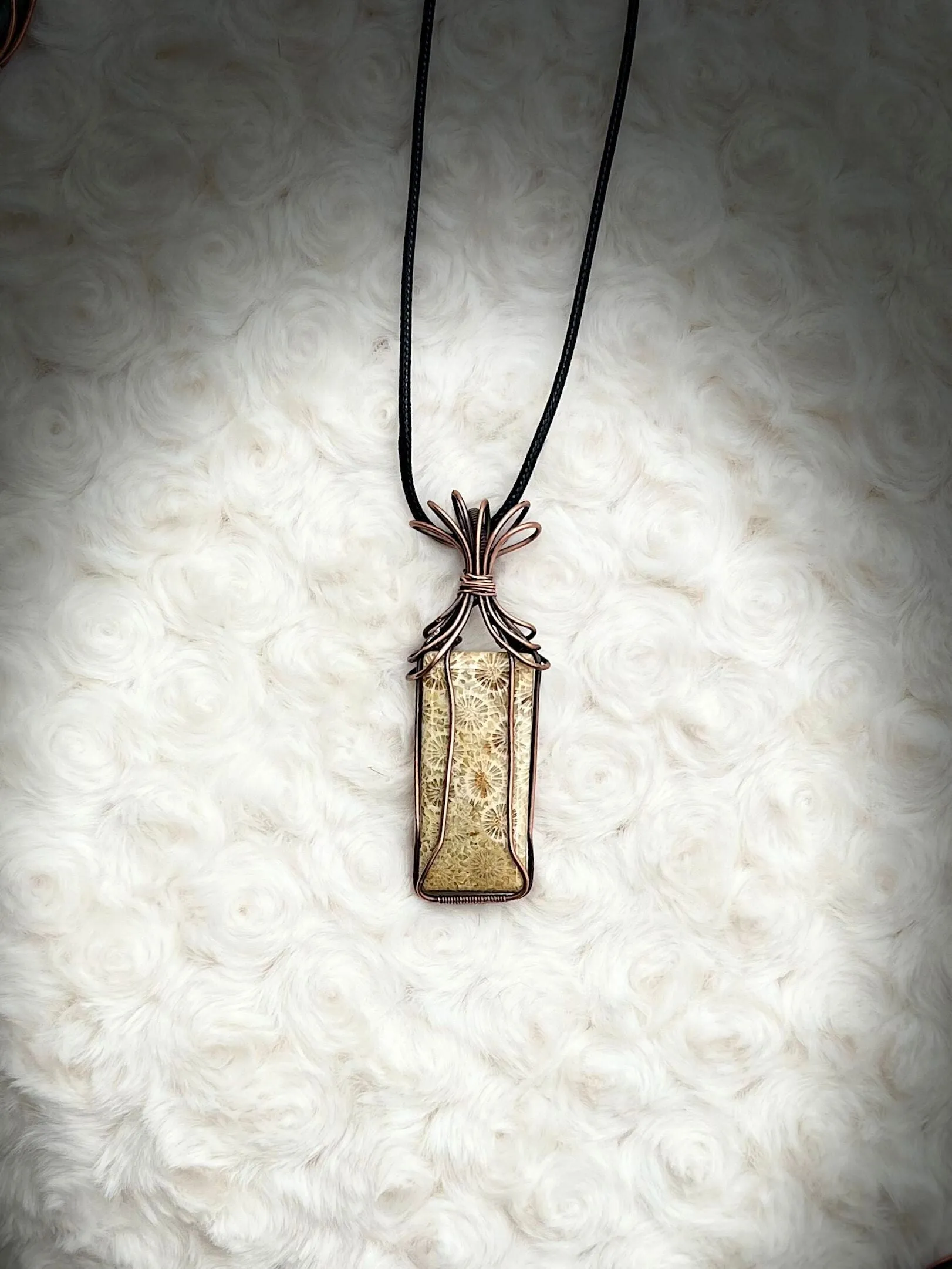 Fossil Corral Pendant in Antique Copper