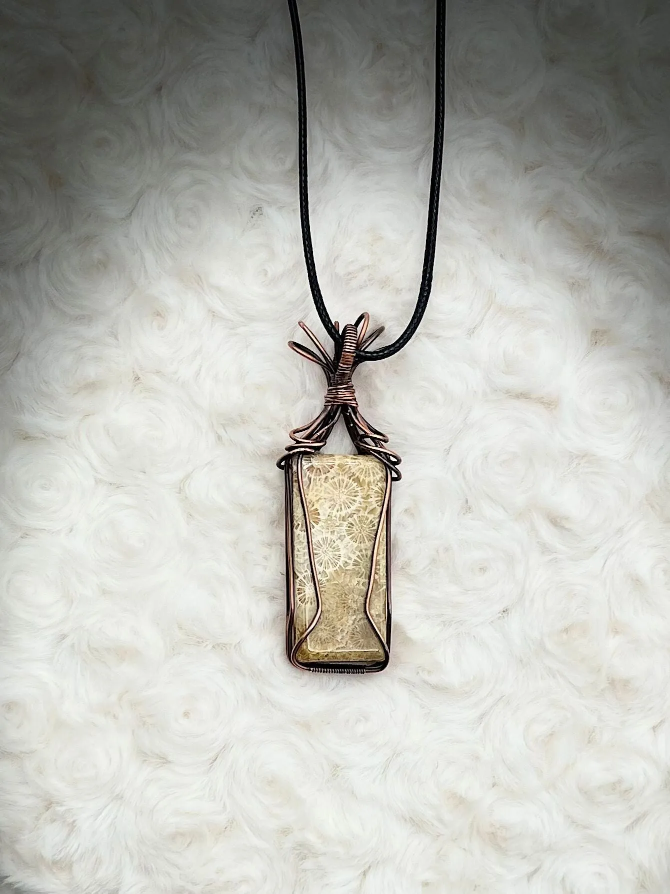 Fossil Corral Pendant in Antique Copper