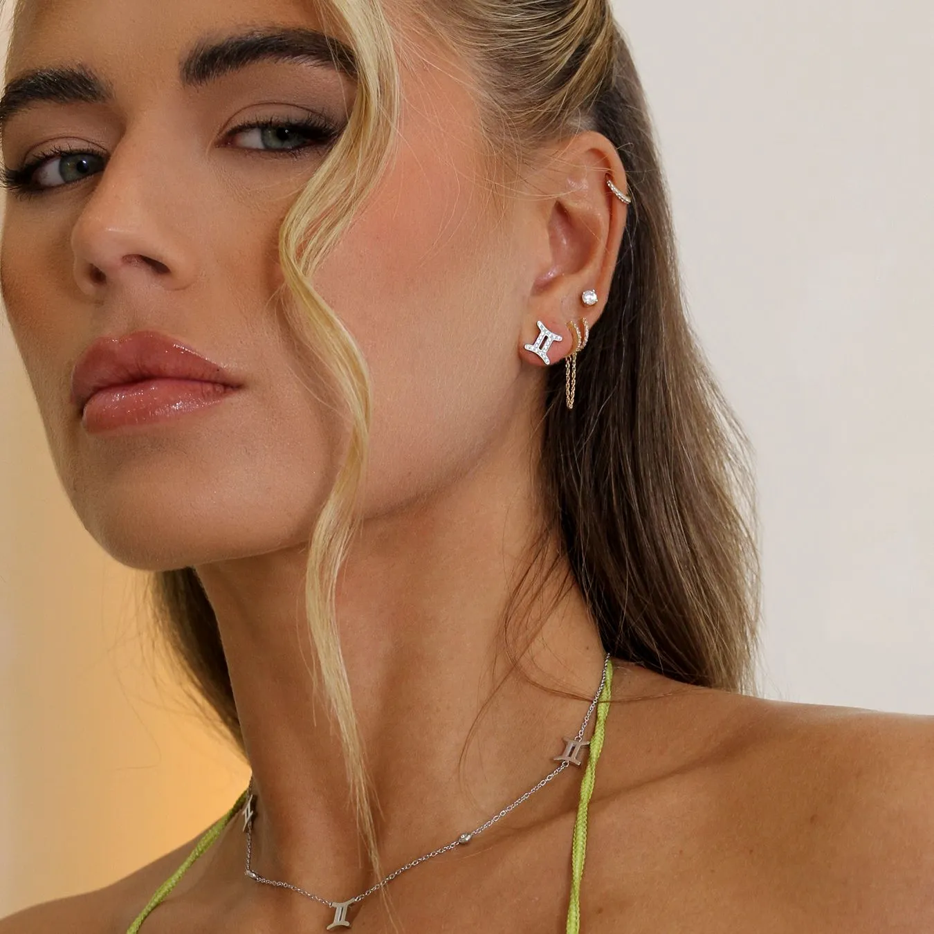 Gemini Earrings with CZ Stones - Silver