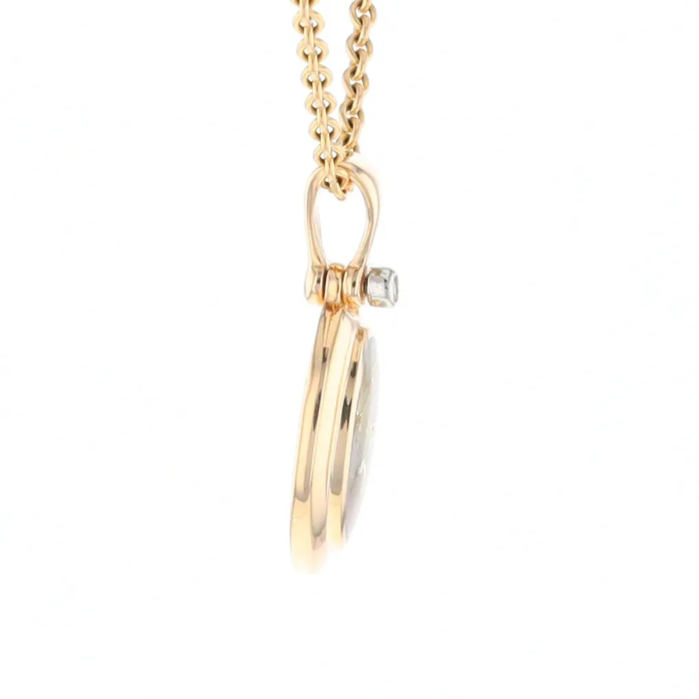 Gold Quartz Necklace Oval Inlaid Pendant with .02ct Diamond