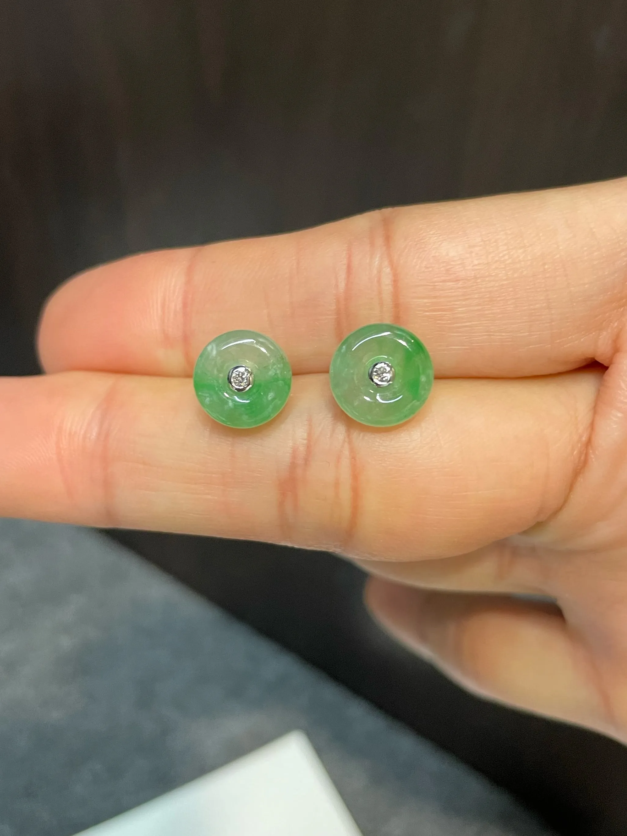 Green Jade Earrings - Safety Coin (NJE124)
