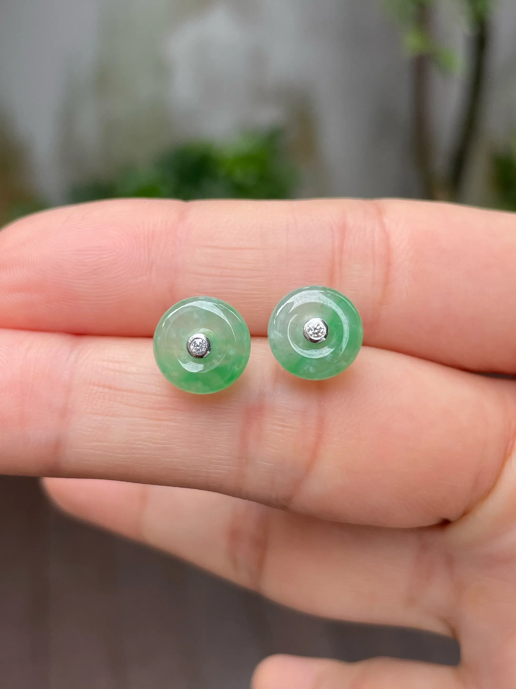 Green Jade Earrings - Safety Coin (NJE124)