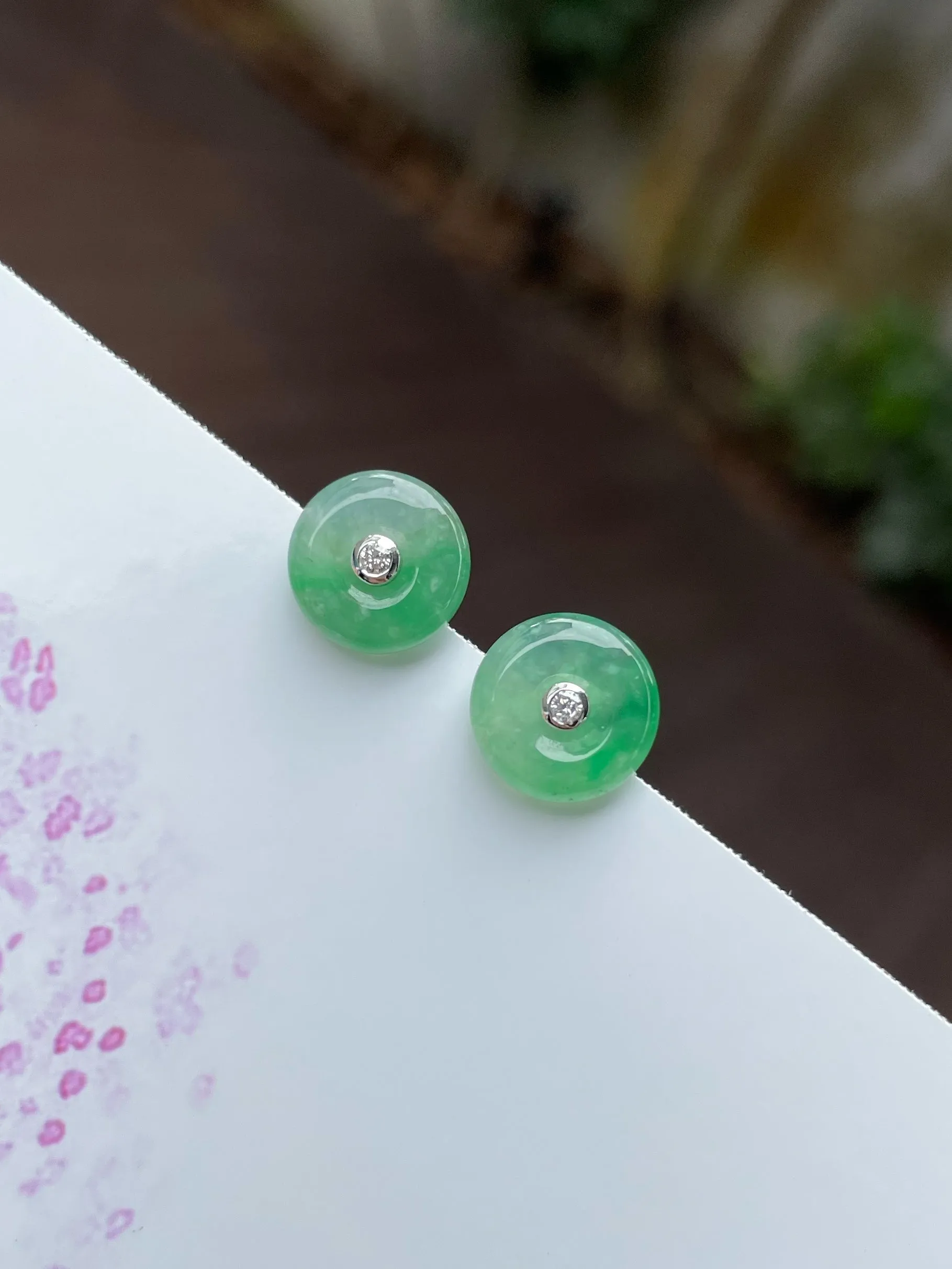 Green Jade Earrings - Safety Coin (NJE124)
