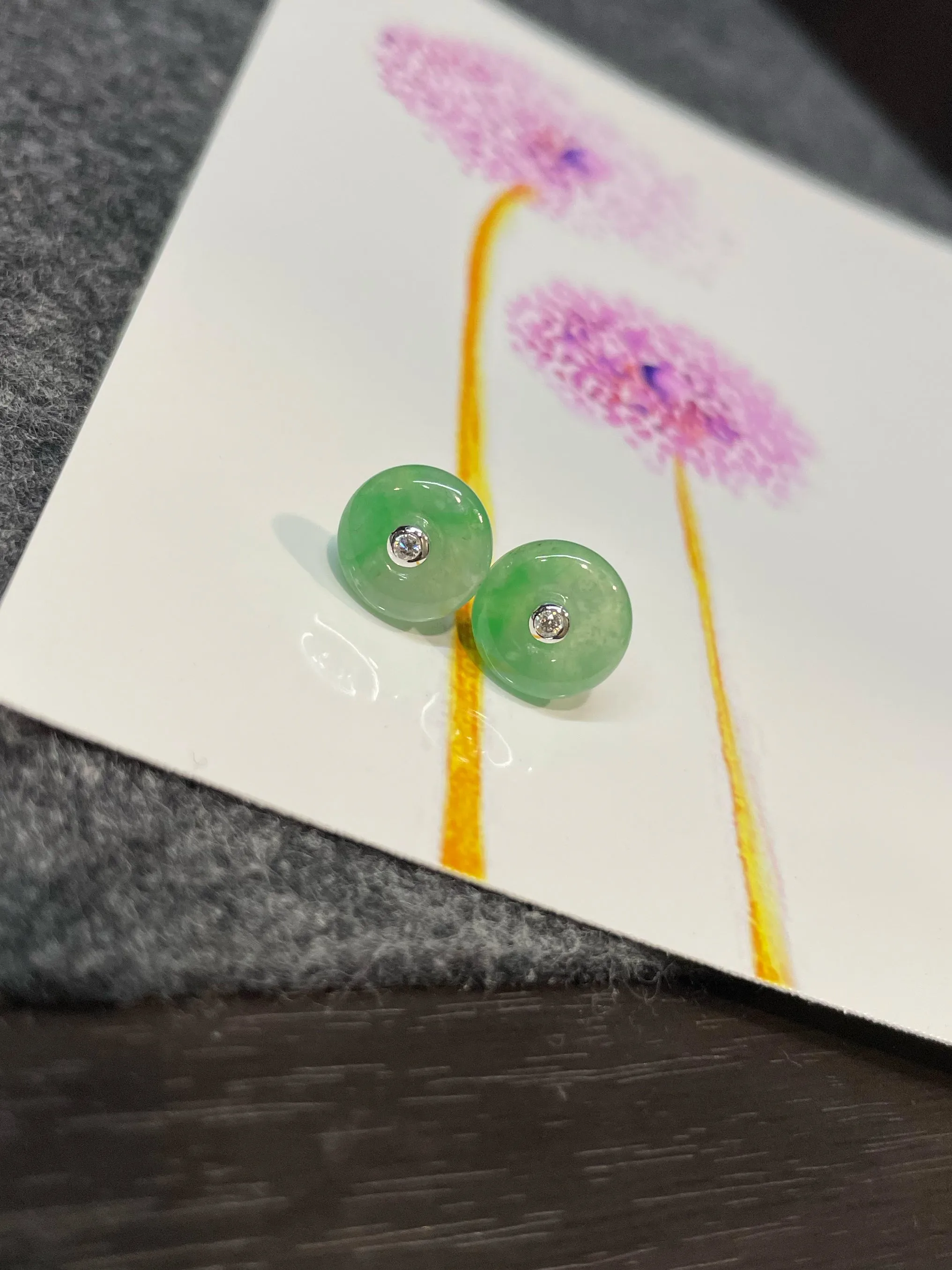 Green Jade Earrings - Safety Coin (NJE124)