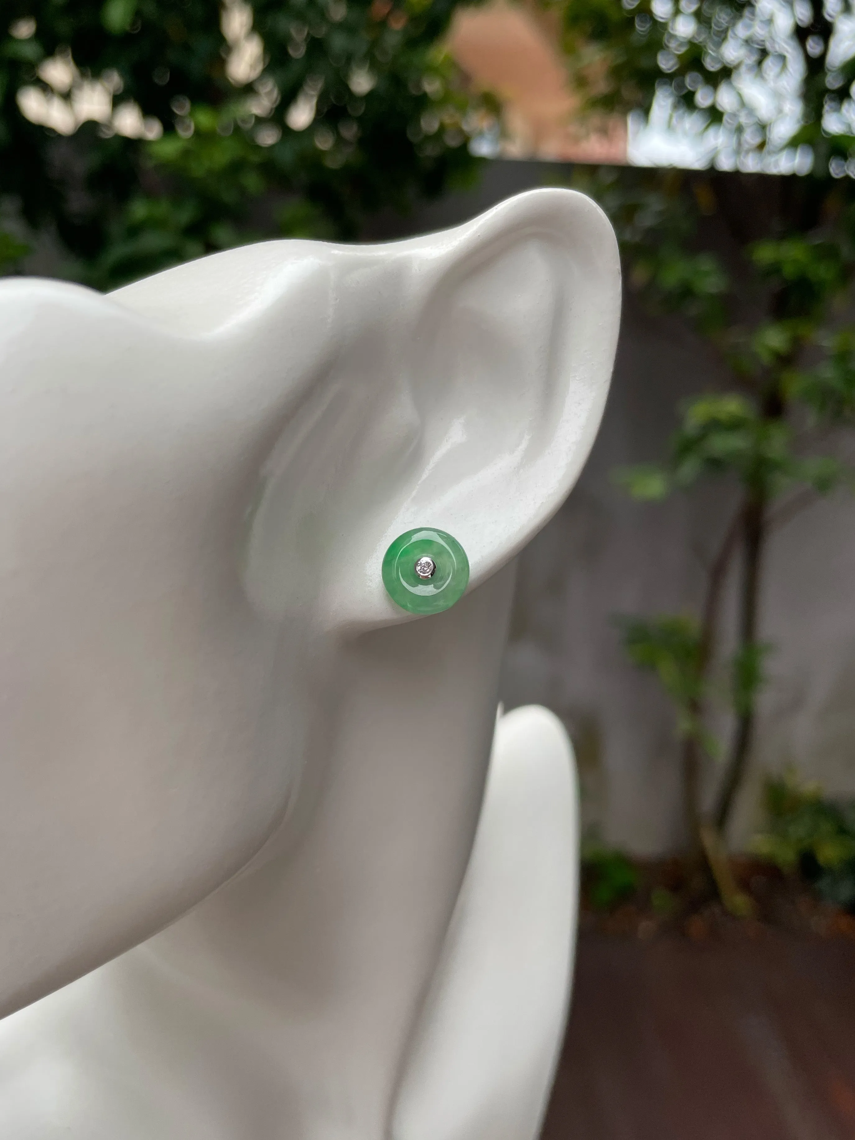 Green Jade Earrings - Safety Coin (NJE124)