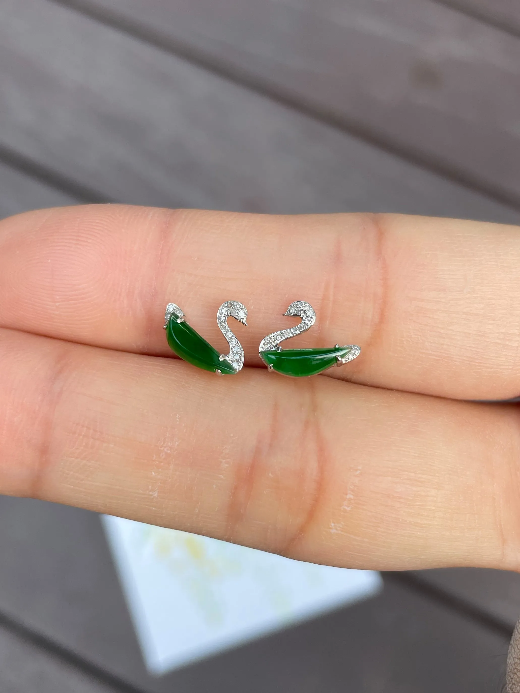 Green Jade Earrings - Swans (NJE027)