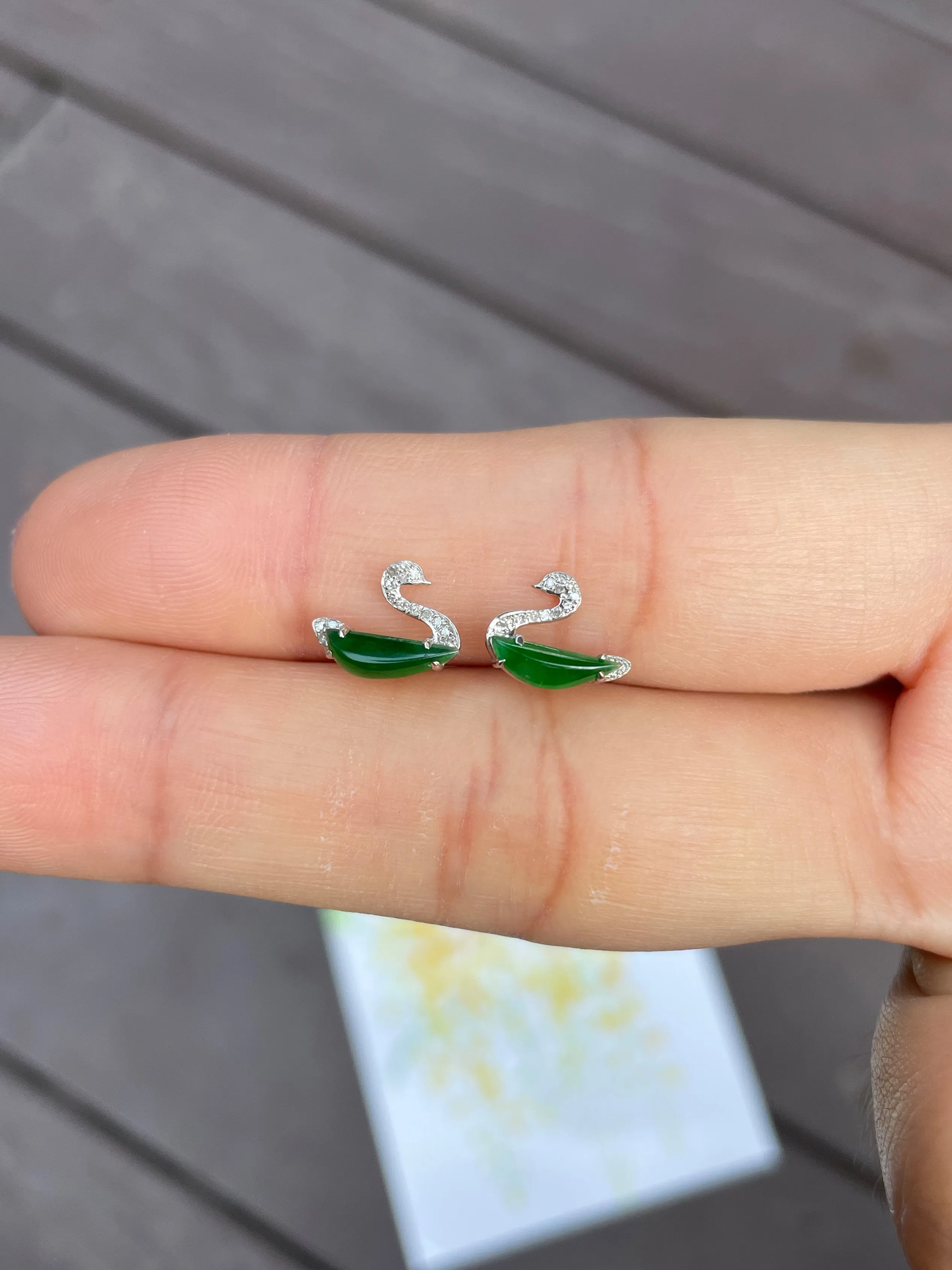 Green Jade Earrings - Swans (NJE027)