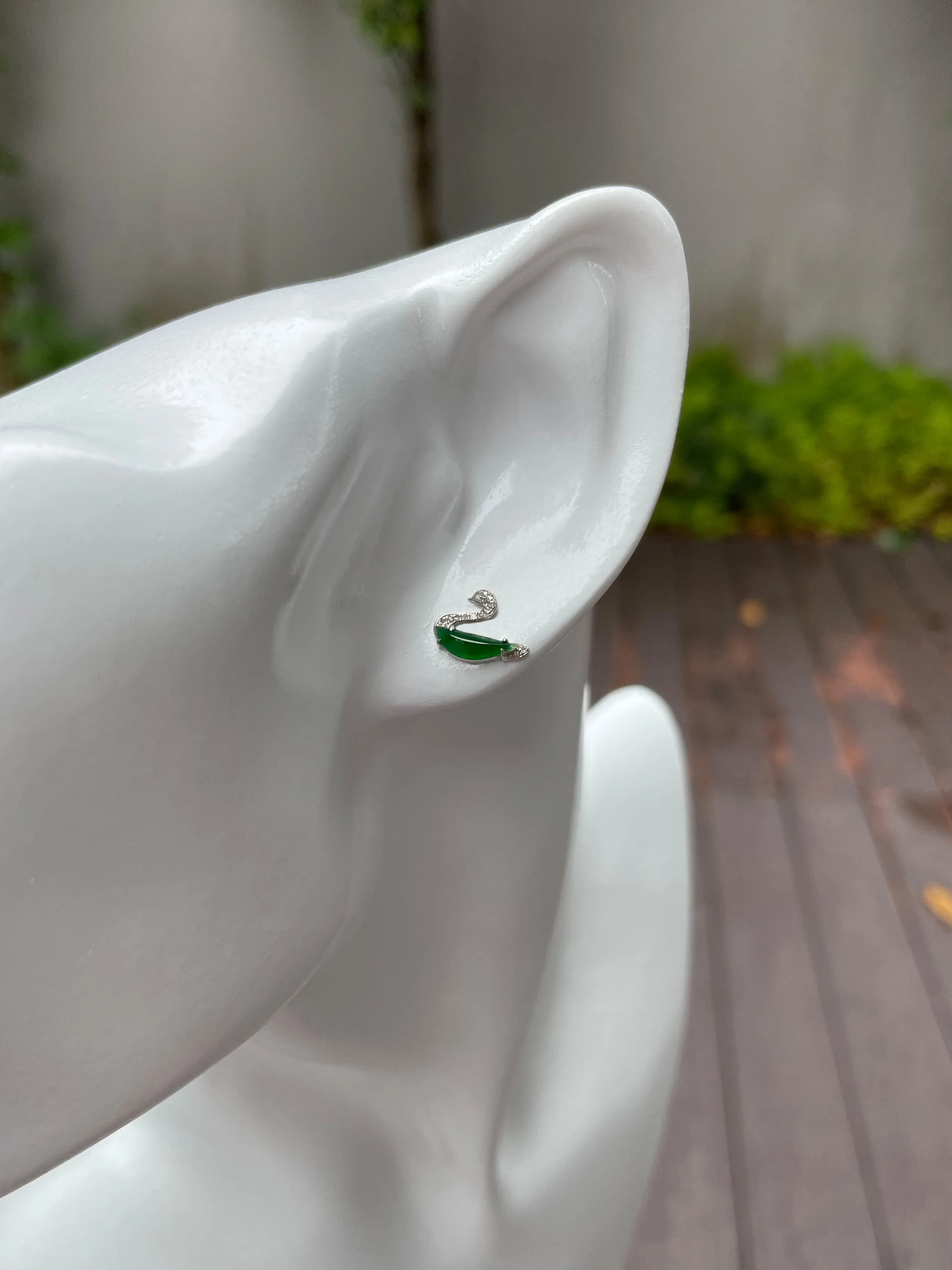 Green Jade Earrings - Swans (NJE027)
