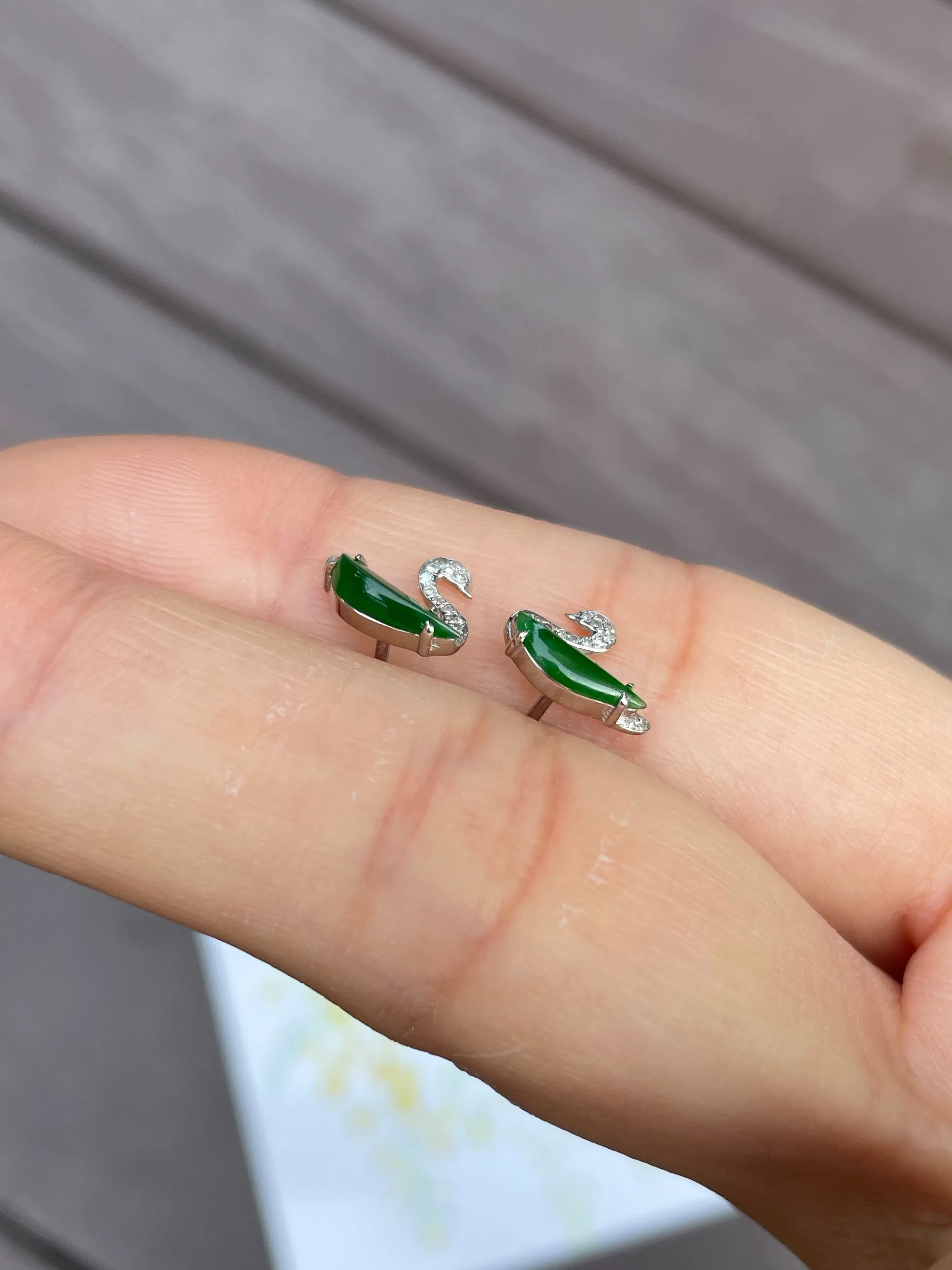 Green Jade Earrings - Swans (NJE027)