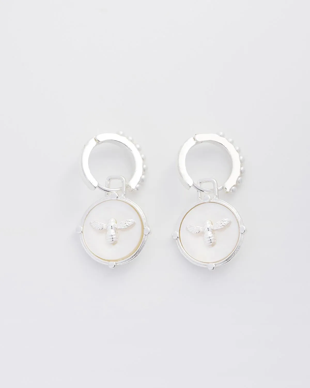 Honey Bee & Pearl Silver Huggie Earrings