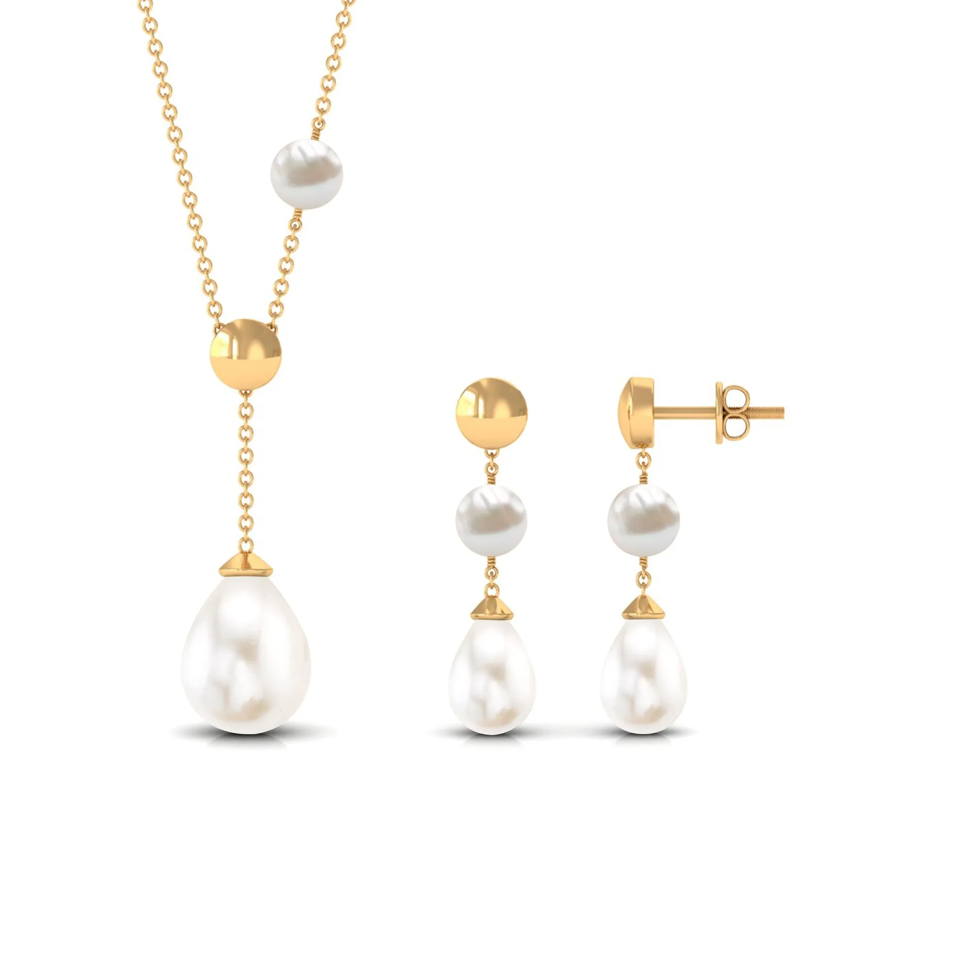 Minimal Natural Freshwater Pearl Drop Necklace Earrings Set