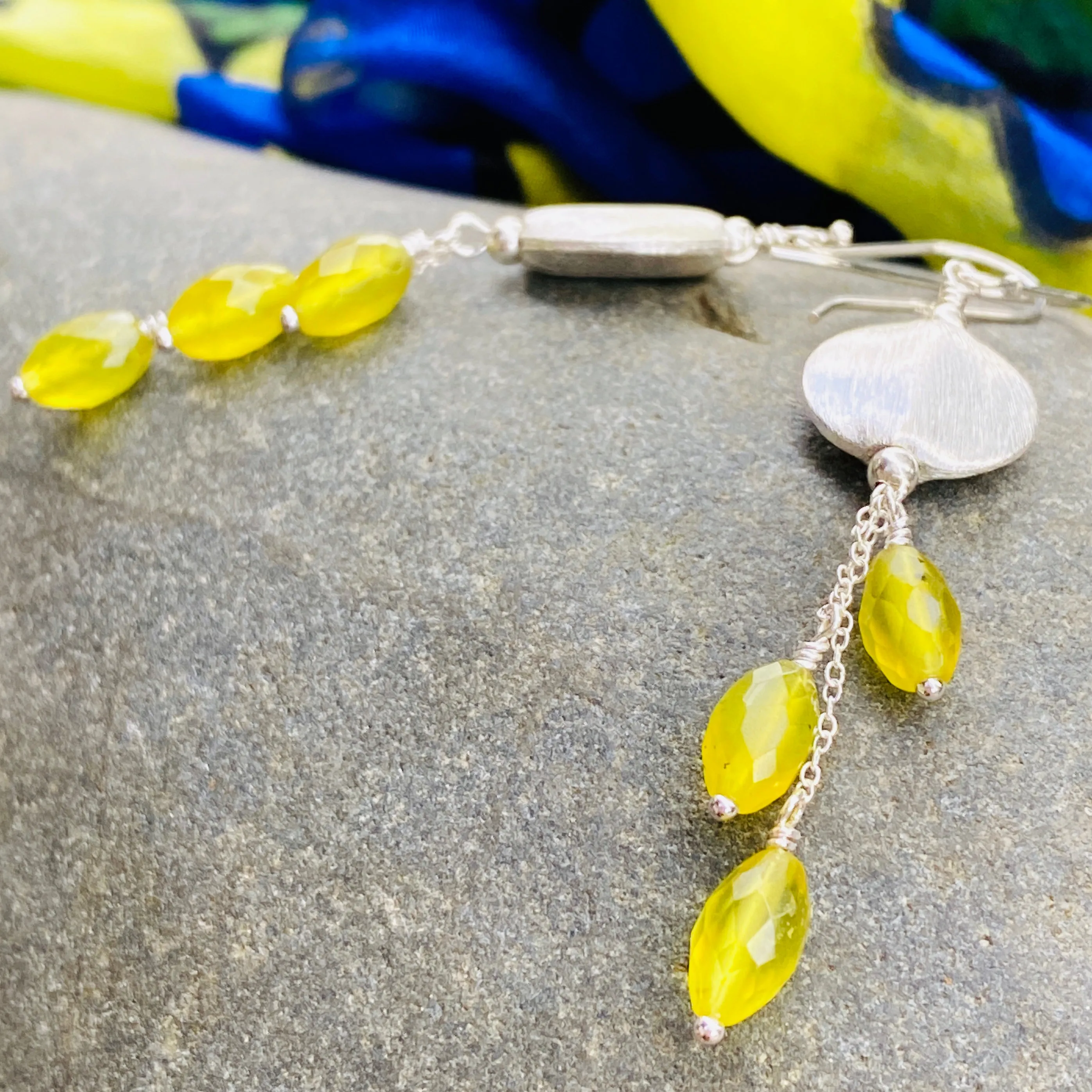 Neon Yellow Korean Jade & Sterling Silver Coin Cascade Earrings
