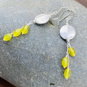 Neon Yellow Korean Jade & Sterling Silver Coin Cascade Earrings