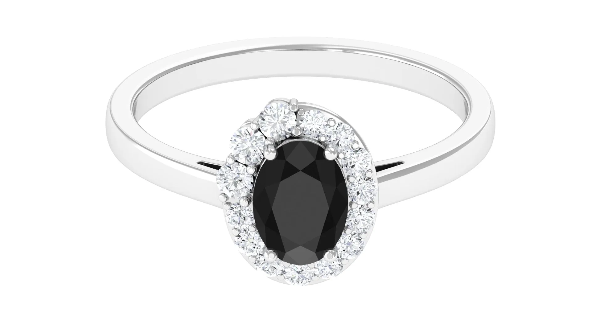 Oval Shape Black Spinel Classic Halo Engagement Ring