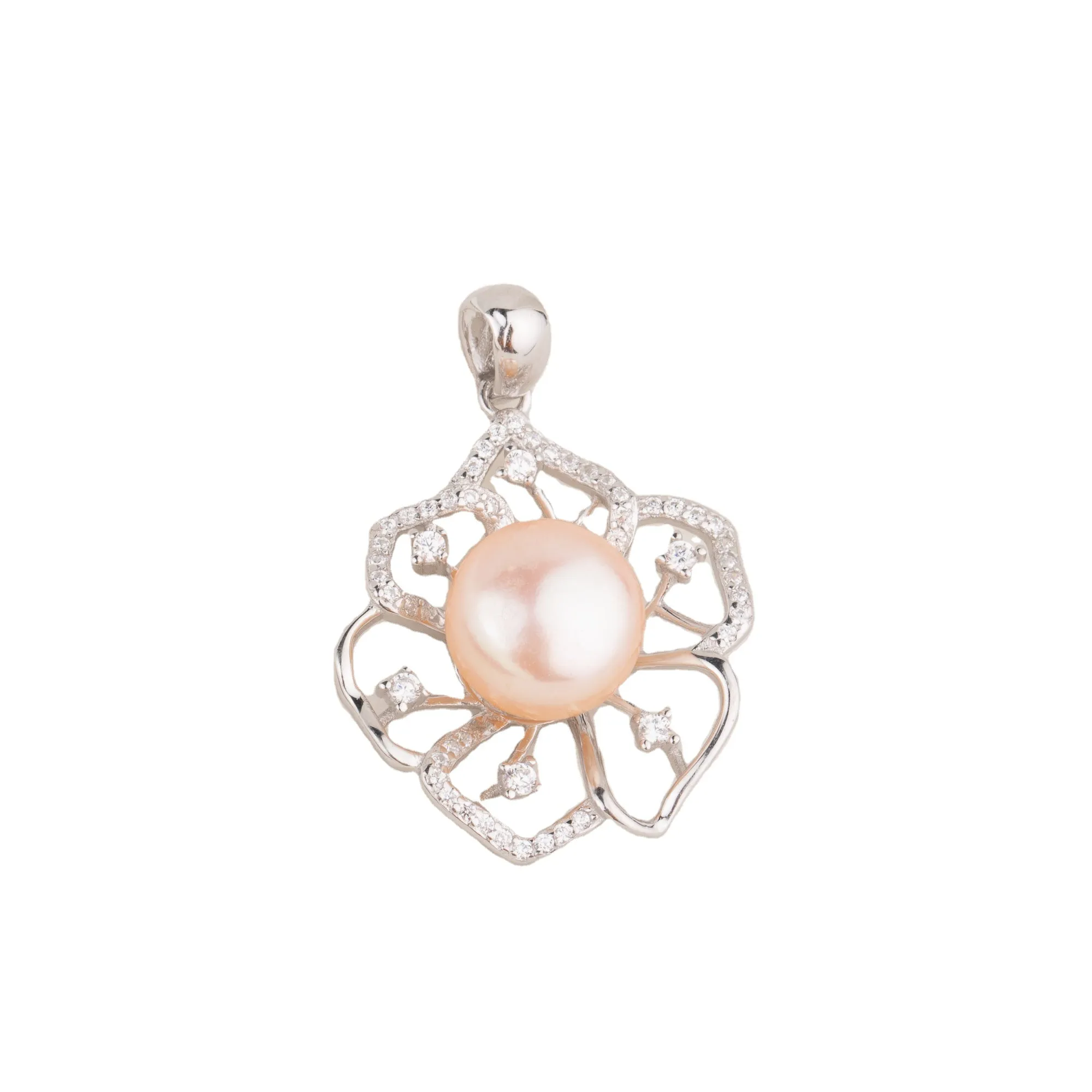 P010771 DIY 9-12mm Natural Freshwater pearl pendant accessory 925 sterling silver engagement jewelry necklace for women