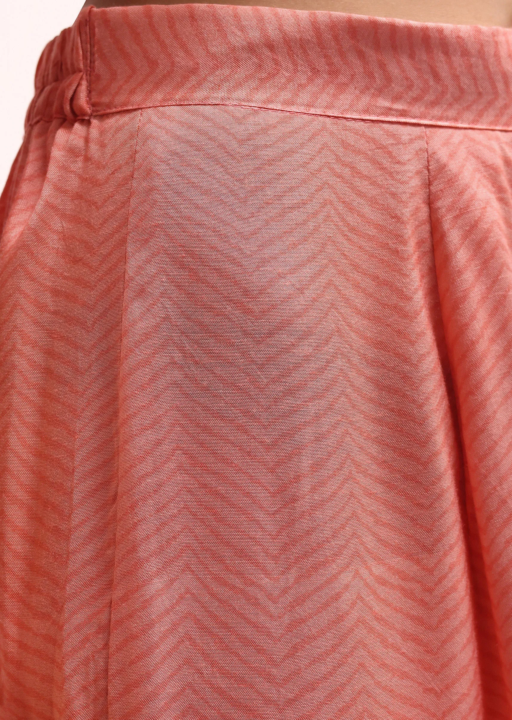Peach Floral Printed Satin Kurta Palazzo Set