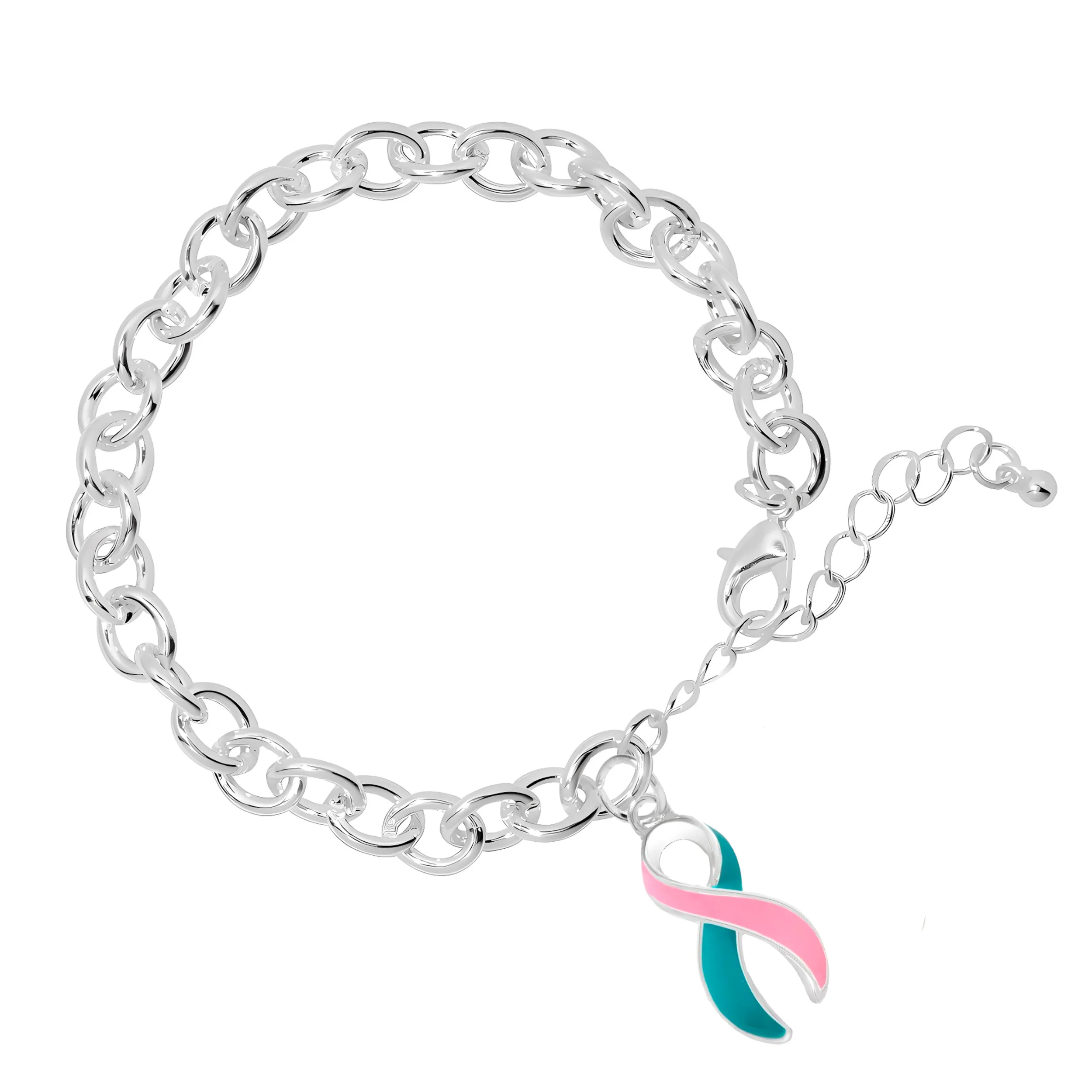 Pink & Teal Ribbon Charm Chunky Bracelets