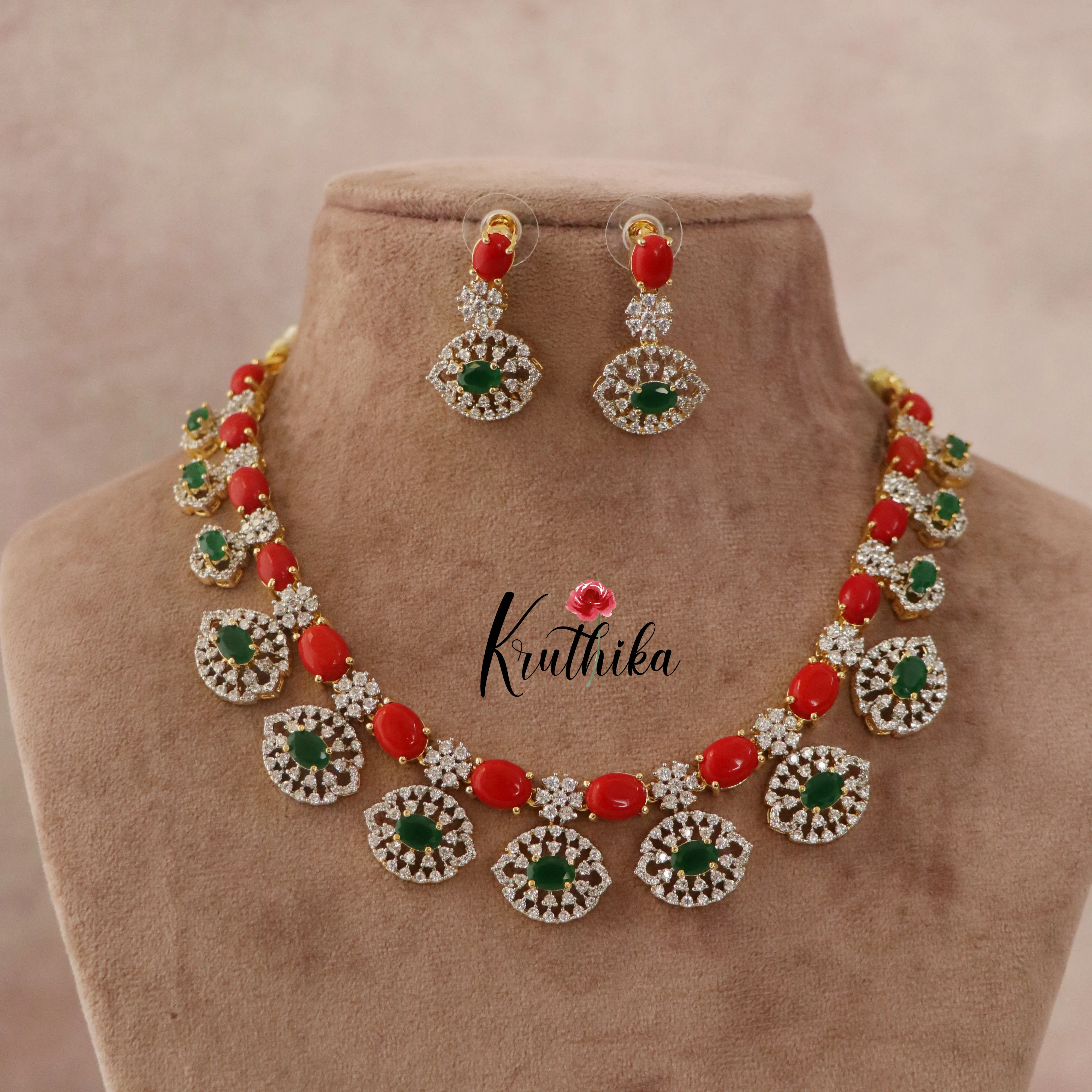 Pretty CZ Coral Beads Necklace NC1486