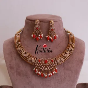 Pretty CZ Necklace with Coral Beads NC1815