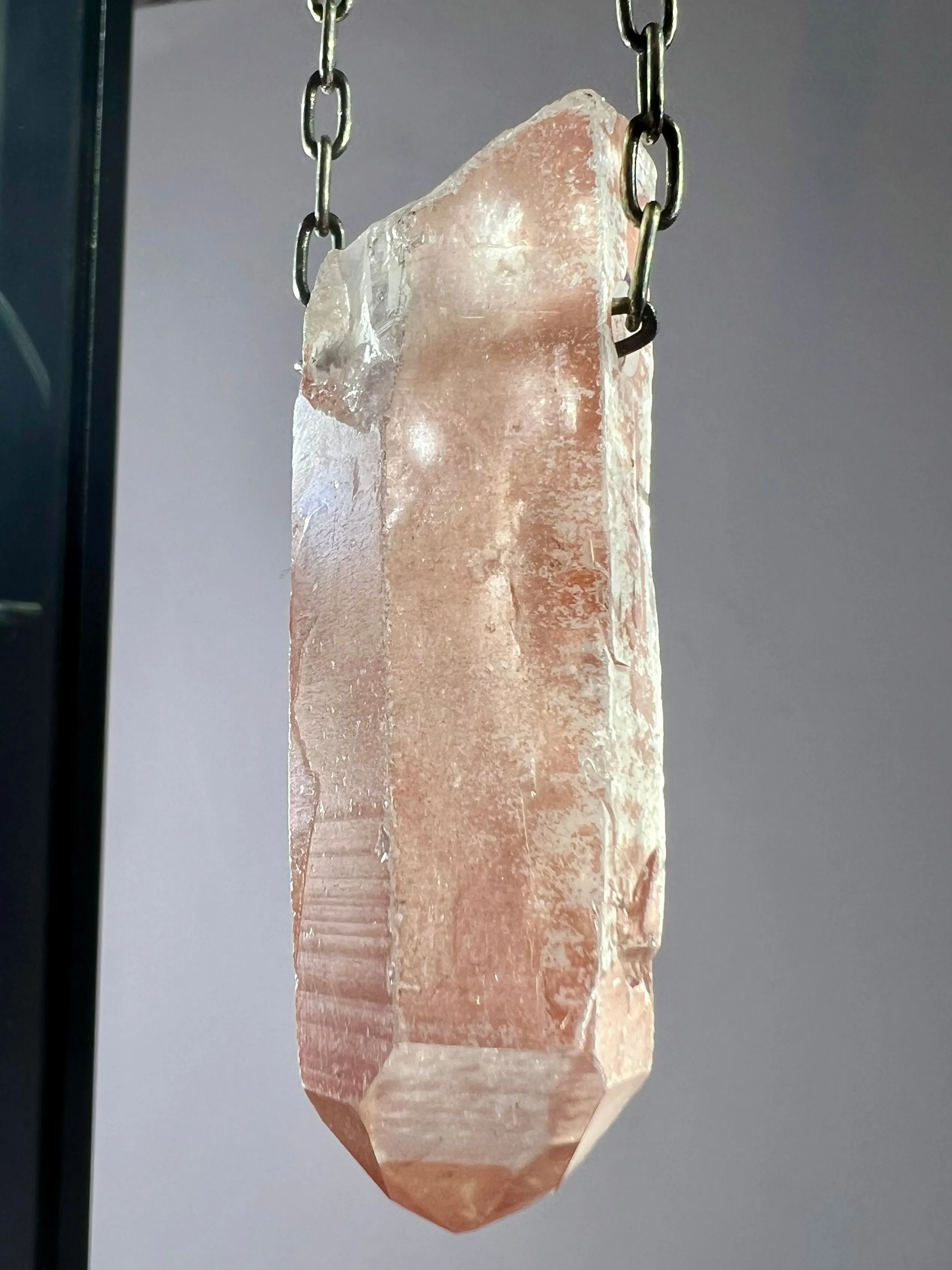 Raspberry Lemurian Quartz Crystal Necklace