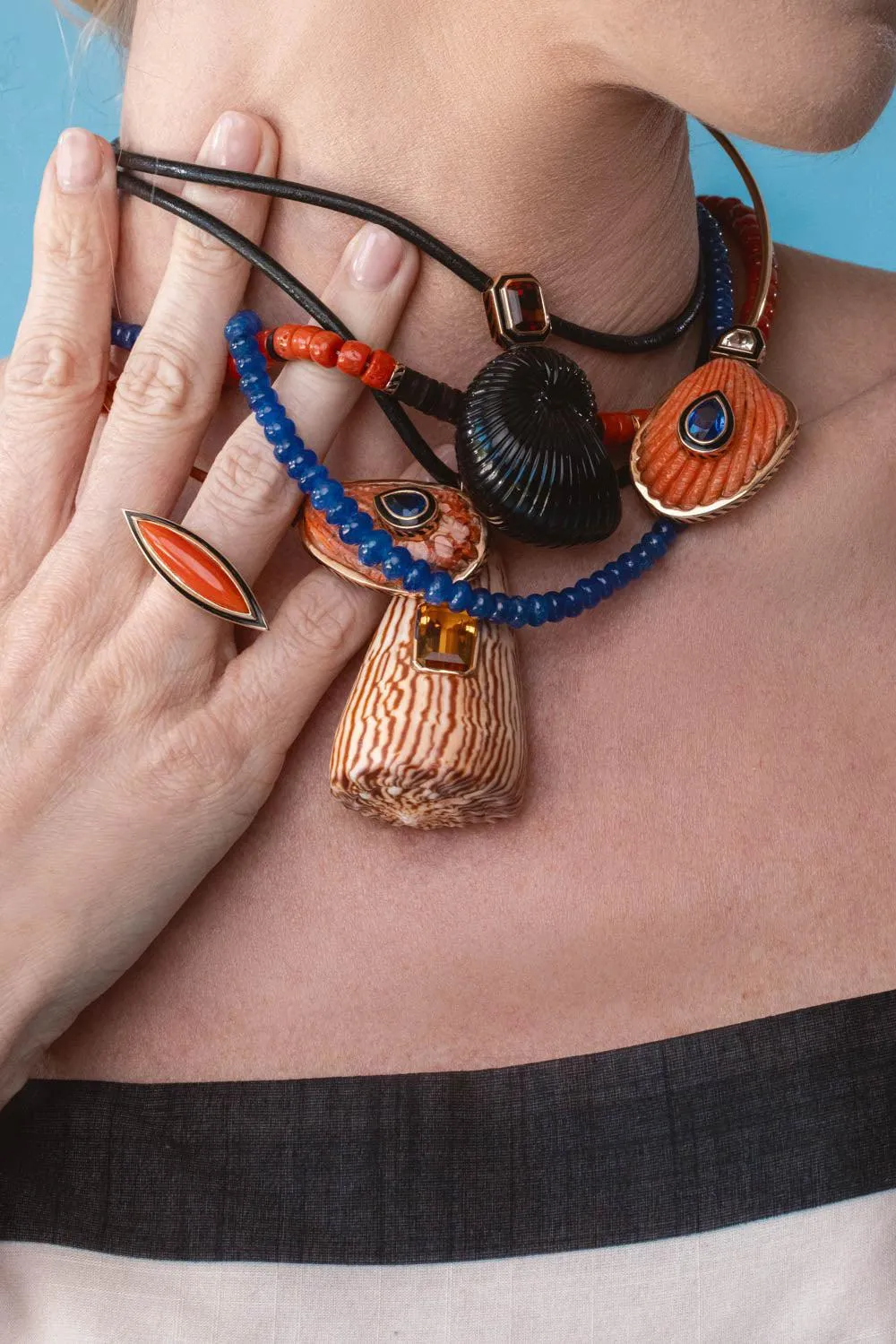 Sapphire Coral Lima Shell Necklace