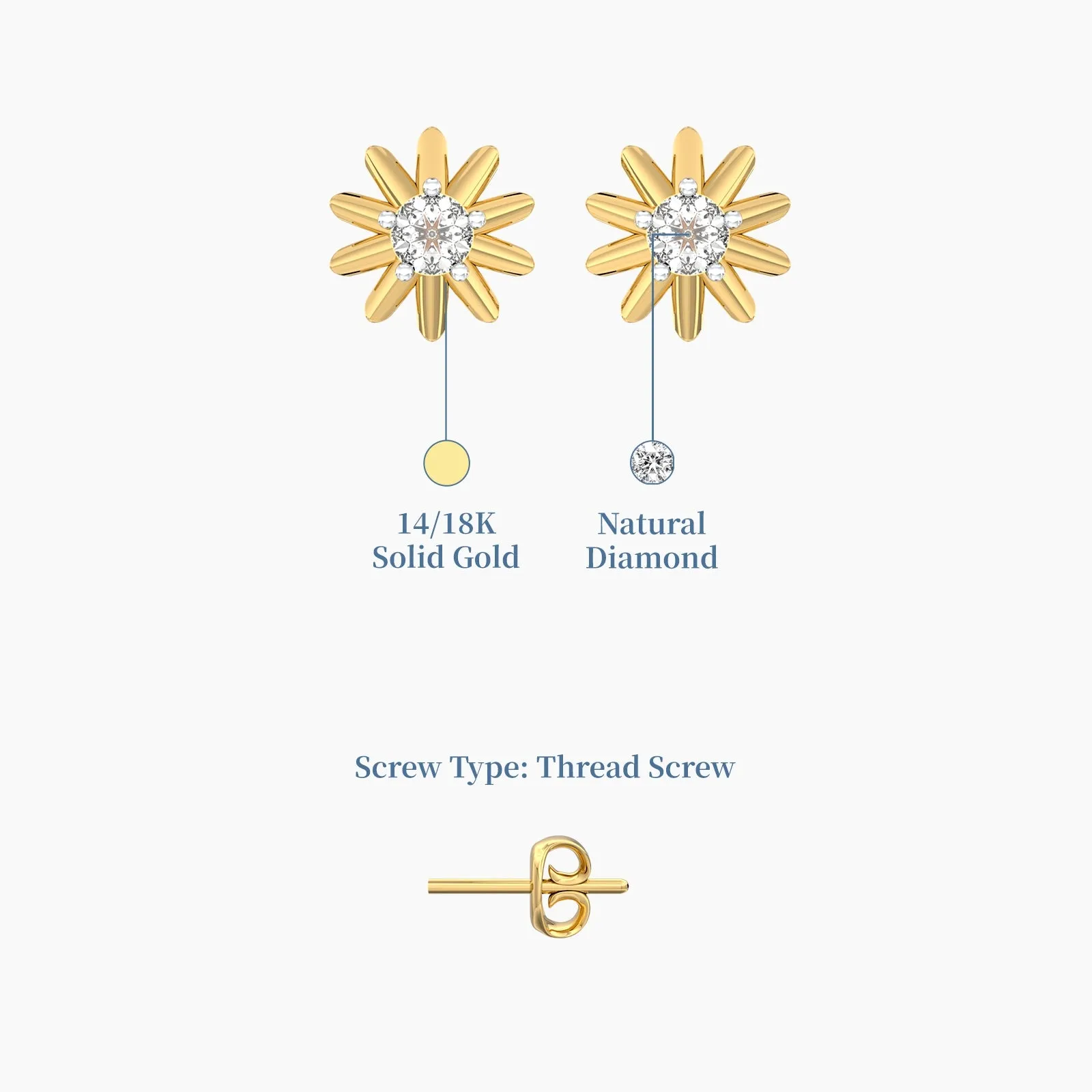 Ten Petals Solitaire Studs